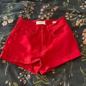 Red jean shorts